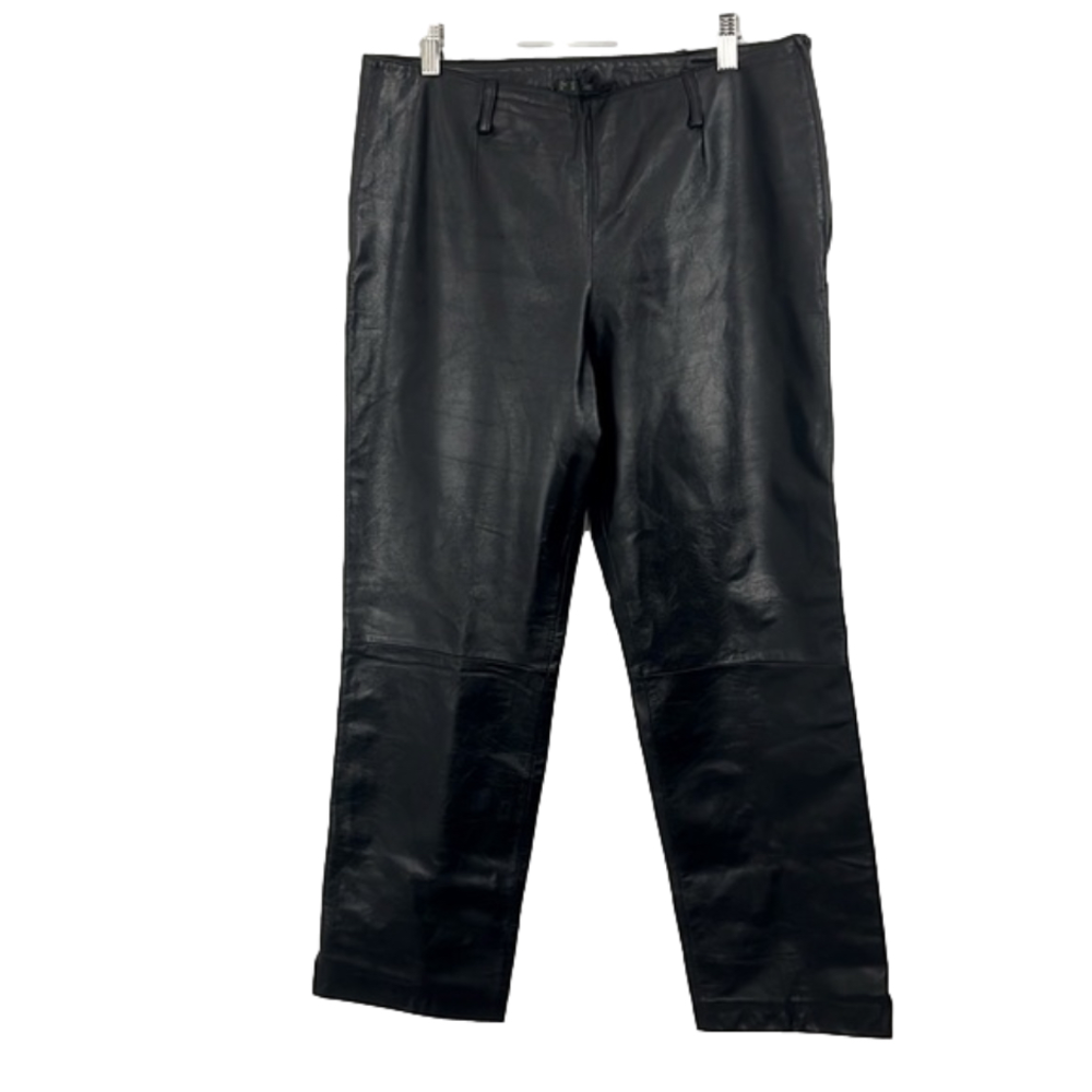 Danier Black Leather Straight Leg Pants